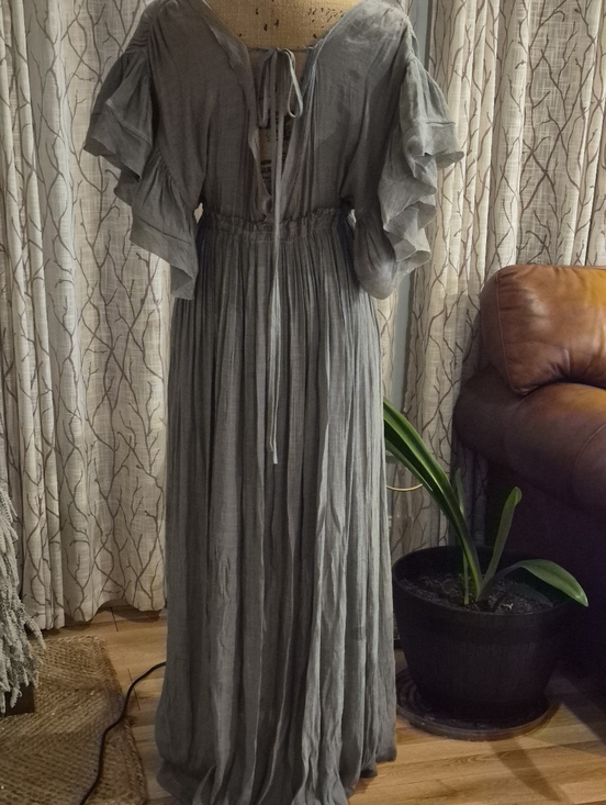 Dresses & Skirts - Boho Ruffle Sleeve Maxi Dress - Gray/Blue
